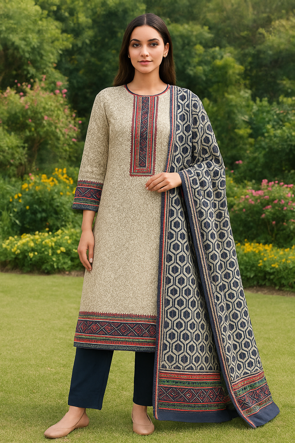 3PCS UNSTICHED PRINTED LAWN