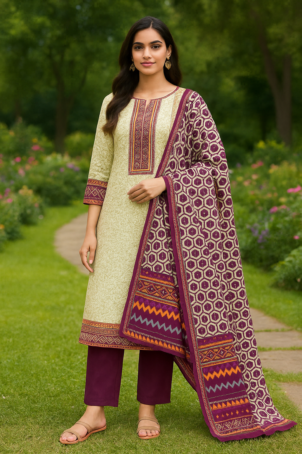 3PCS UNSTICHED PRINTED LAWN