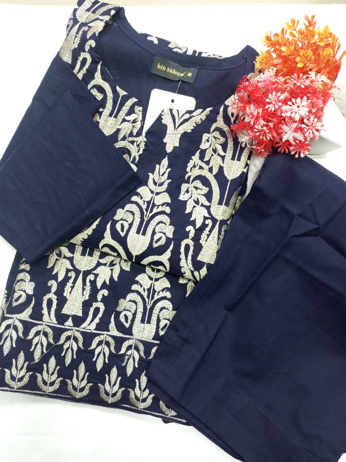 2pcs EMBROIDED PRET HEAVY JAAL WORK - NAVY BLUE